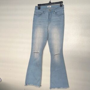 YMI Light Blue Flare Jeans with Frayed Hem